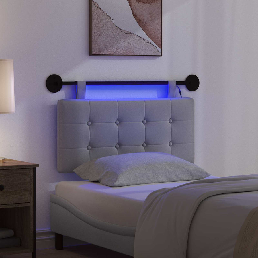 Hangend hoofdbord Met LED-verlichting Lichtgrijs Stof