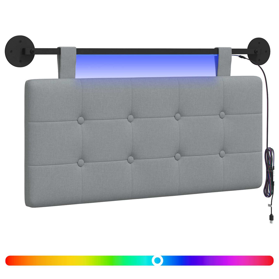 Hangend hoofdbord Met LED-verlichting Lichtgrijs Stof