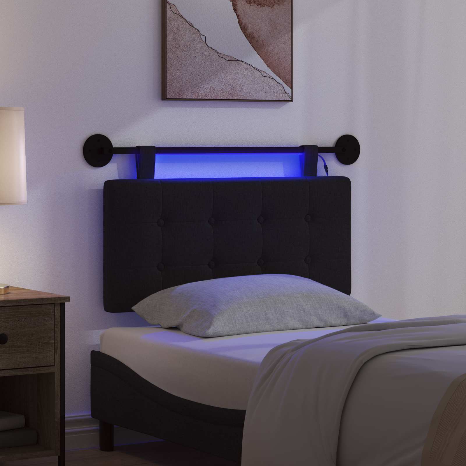 Hangend hoofdbord Met LED-verlichting Zwart Stof
