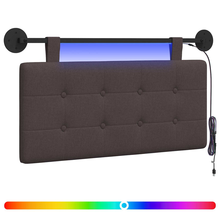 Hangend hoofdbord Met LED-verlichting Donkerbruin Stof