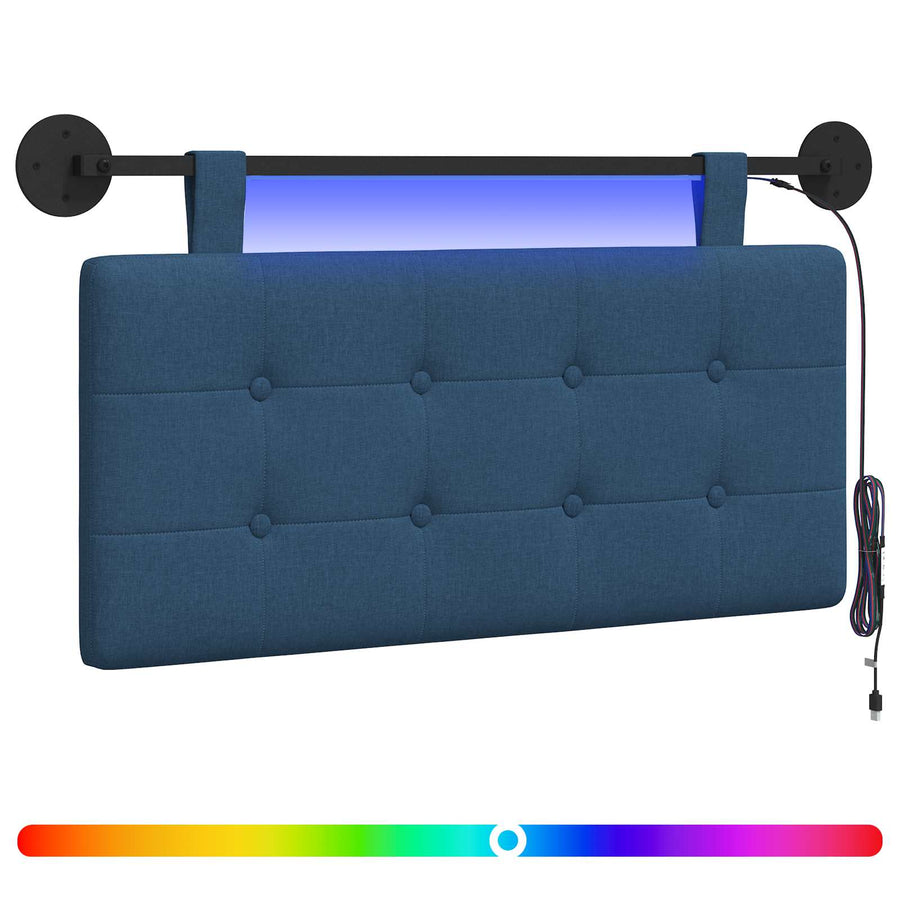Hangend hoofdbord Met LED-verlichting Blauw Stof