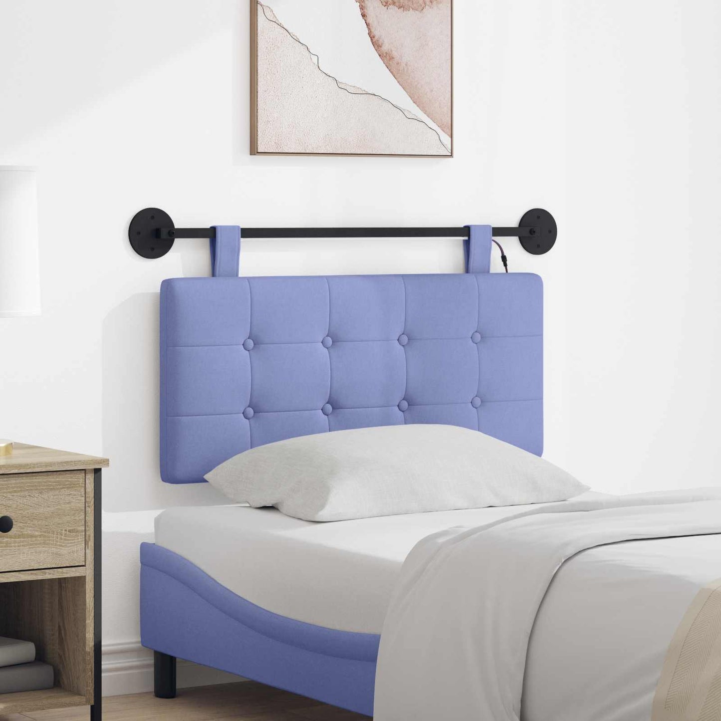 Hangend hoofdbord Met LED-verlichting Jeans Blauw Stof