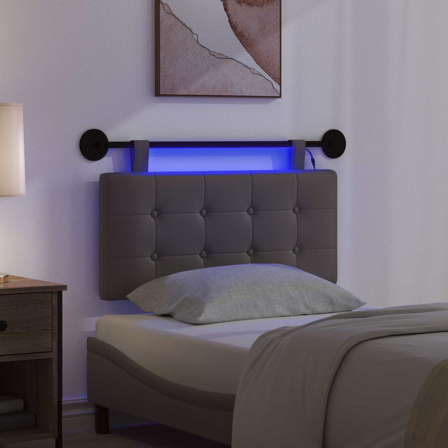 Hangend hoofdbord Met LED-verlichting Grijs Kunstleer