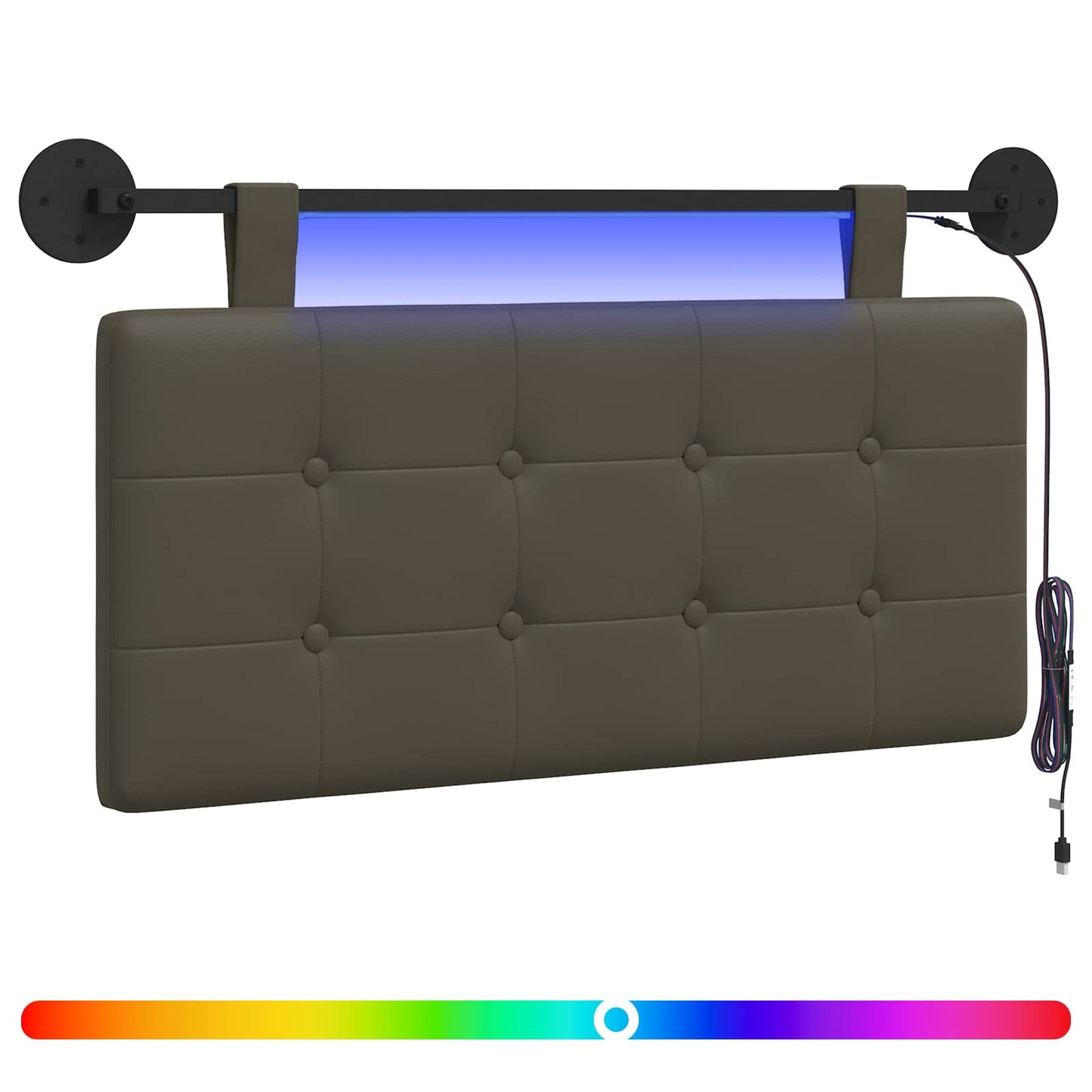 Hangend hoofdbord Met LED-verlichting Grijs Kunstleer