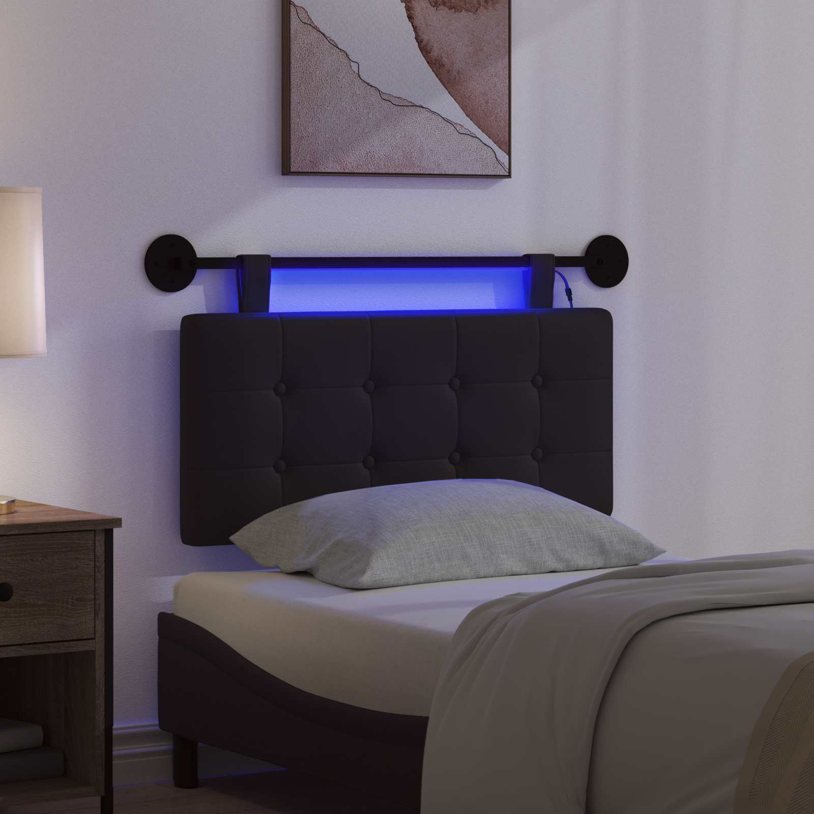 Hangend hoofdbord Met LED-verlichting Zwart Kunstleer