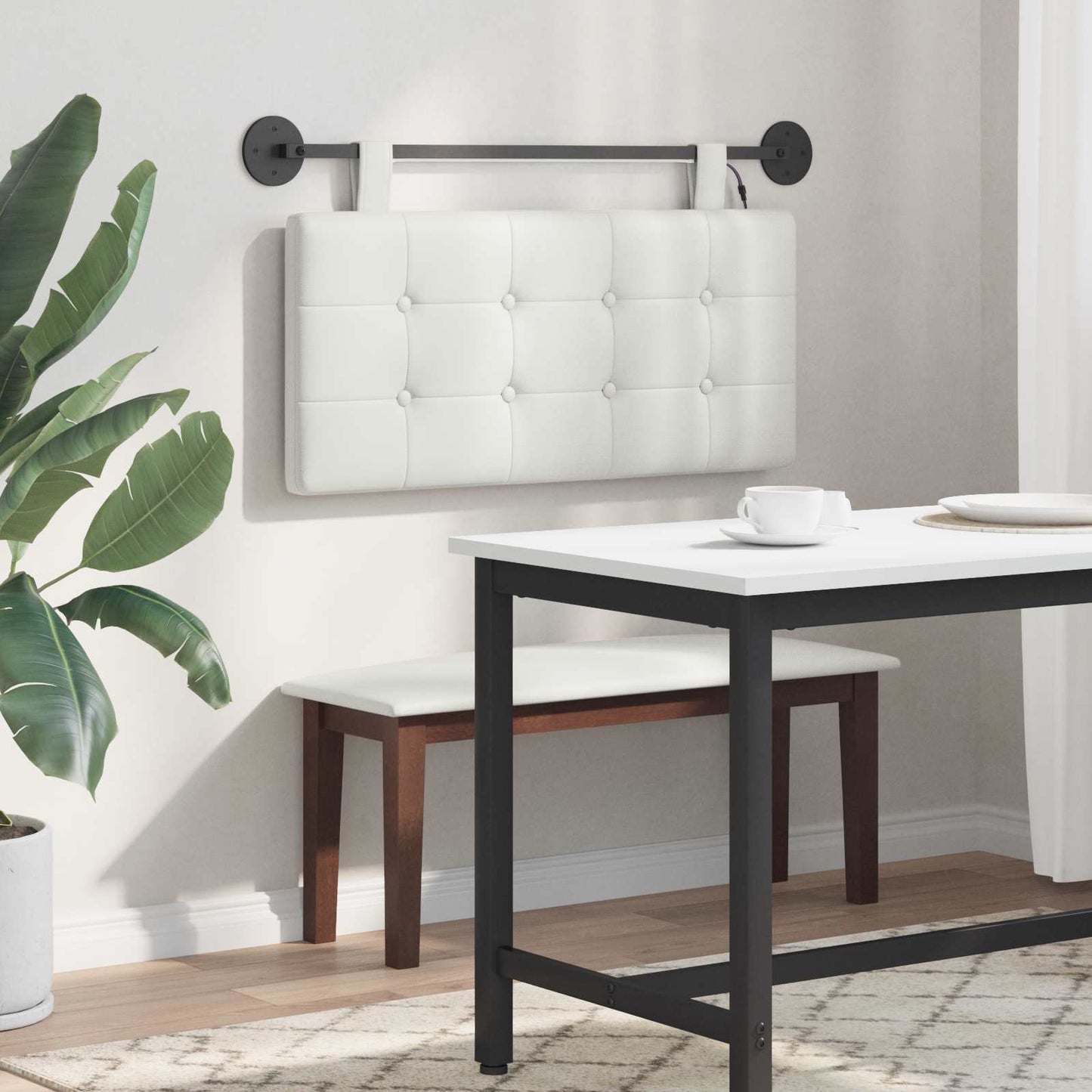 Hangend hoofdbord Met LED-verlichting Wit Kunstleer