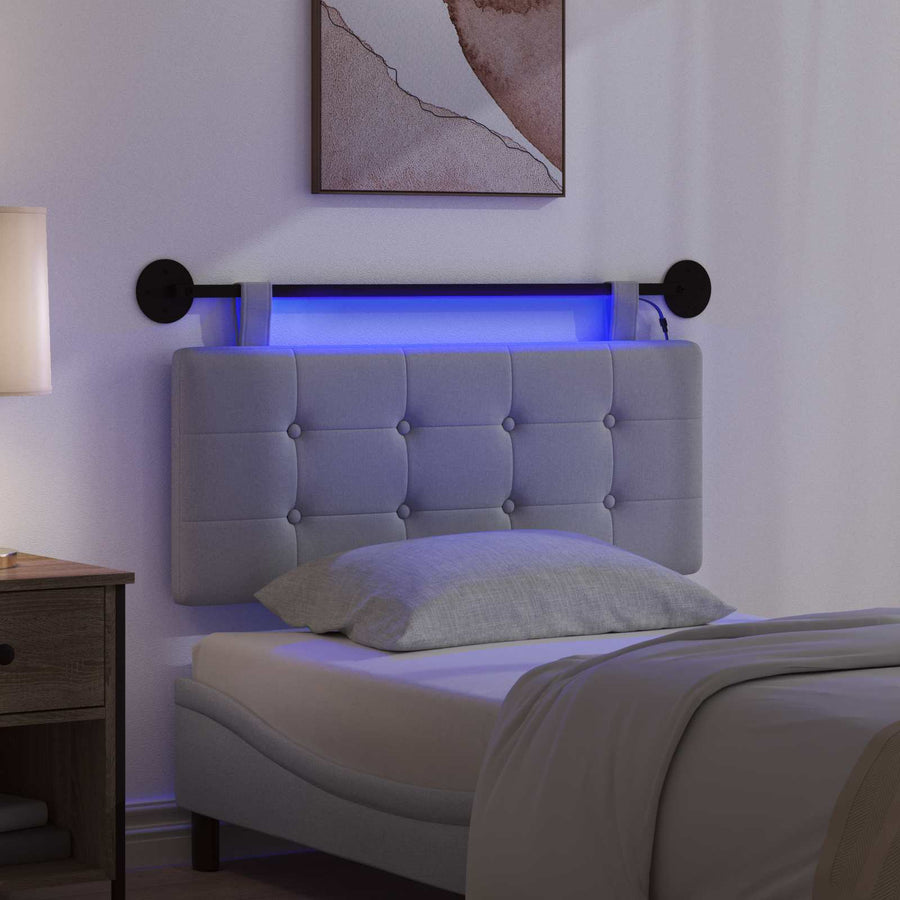Hangend hoofdbord Met LED-verlichting Lichtgrijs Stof