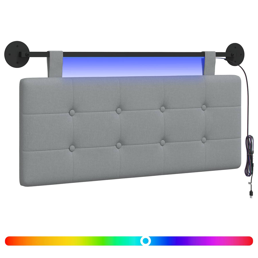 Hangend hoofdbord Met LED-verlichting Lichtgrijs Stof
