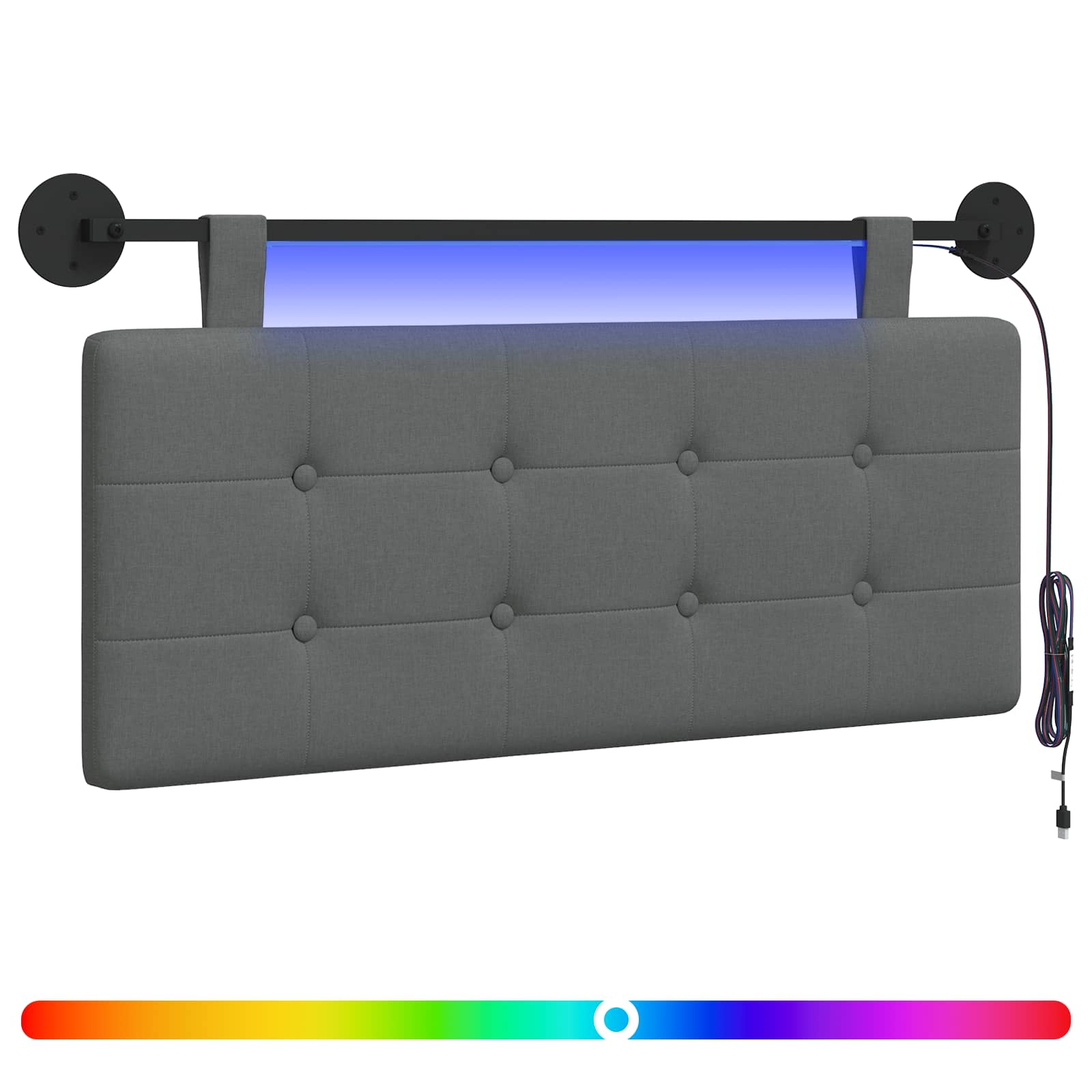 Hangend hoofdbord Met LED-verlichting Donkergrijs Stof