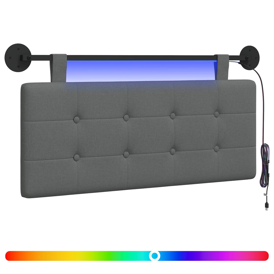 Hangend hoofdbord Met LED-verlichting Donkergrijs Stof