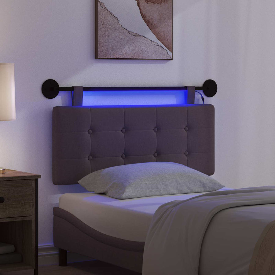Hangend hoofdbord Met LED-verlichting Donkerbruin Stof