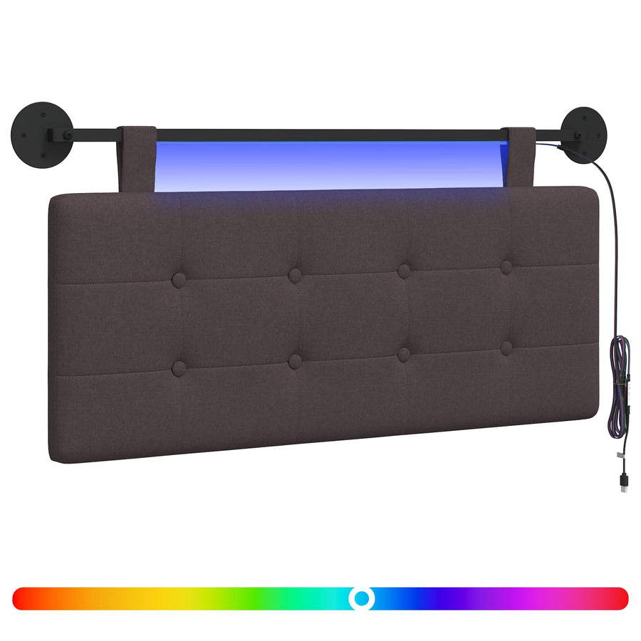 Hangend hoofdbord Met LED-verlichting Donkerbruin Stof