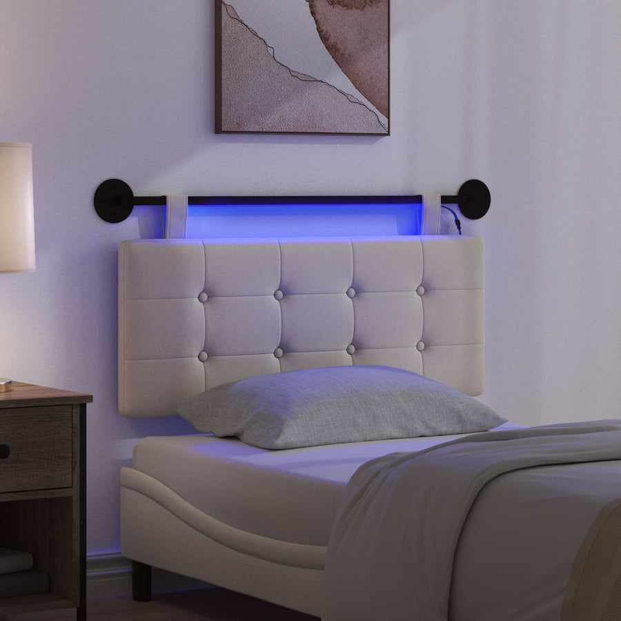 Hangend hoofdbord Met LED-verlichting Crèmekleurig Stof