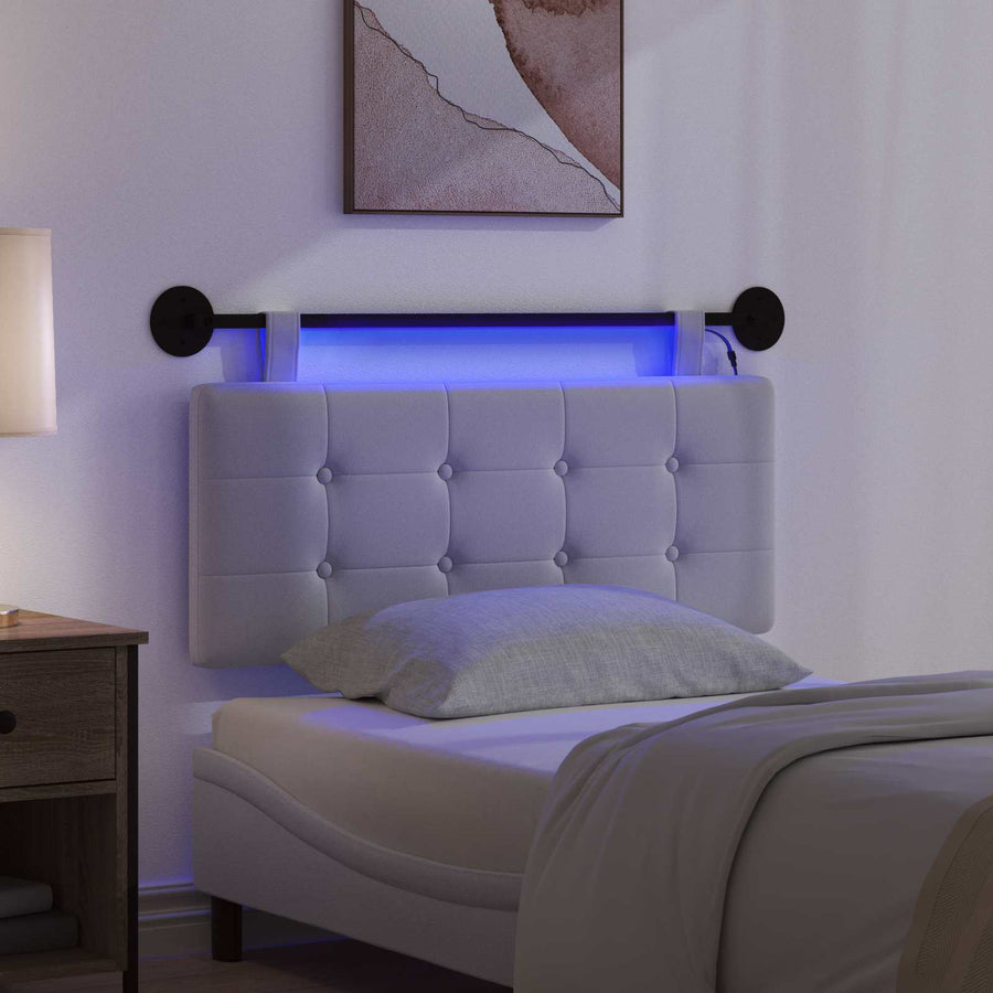 Hangend hoofdbord Met LED-verlichting Wit Stof