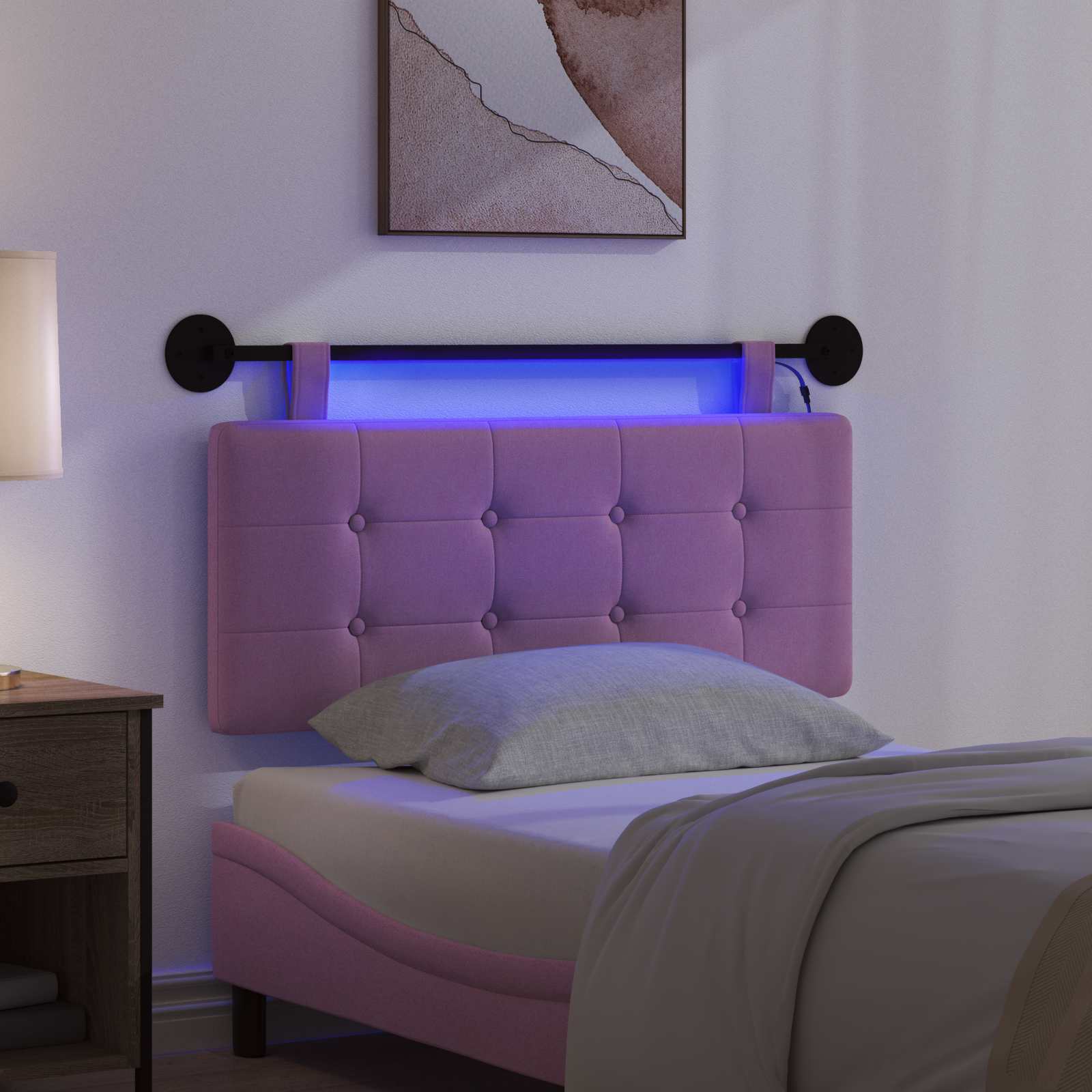 Hangend hoofdbord Met LED-verlichting Roze Stof