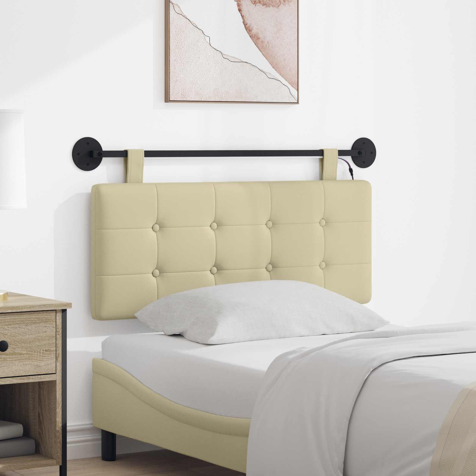 Hangend hoofdbord Met LED-verlichting Crèmekleurig Kunstleer