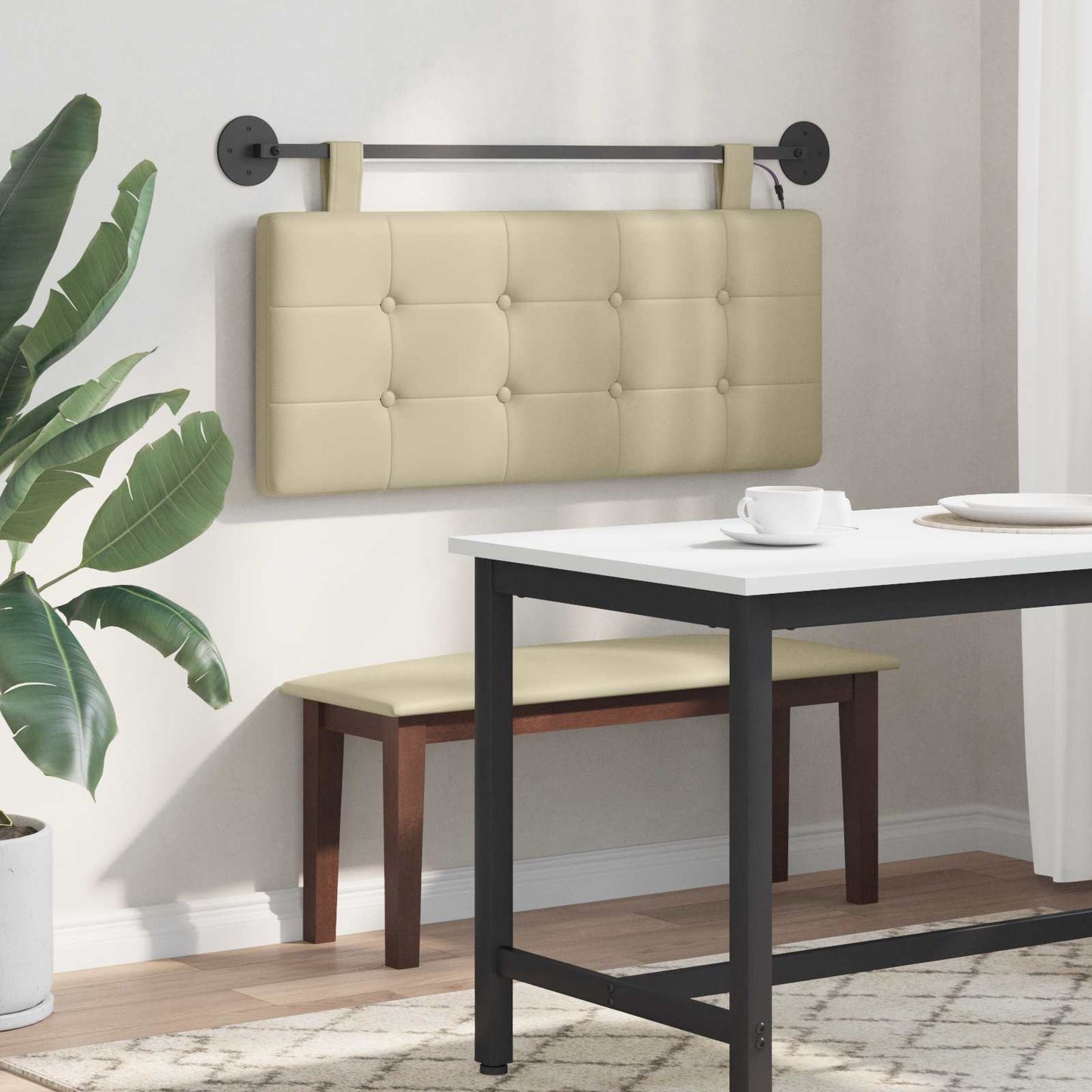 Hangend hoofdbord Met LED-verlichting Crèmekleurig Kunstleer