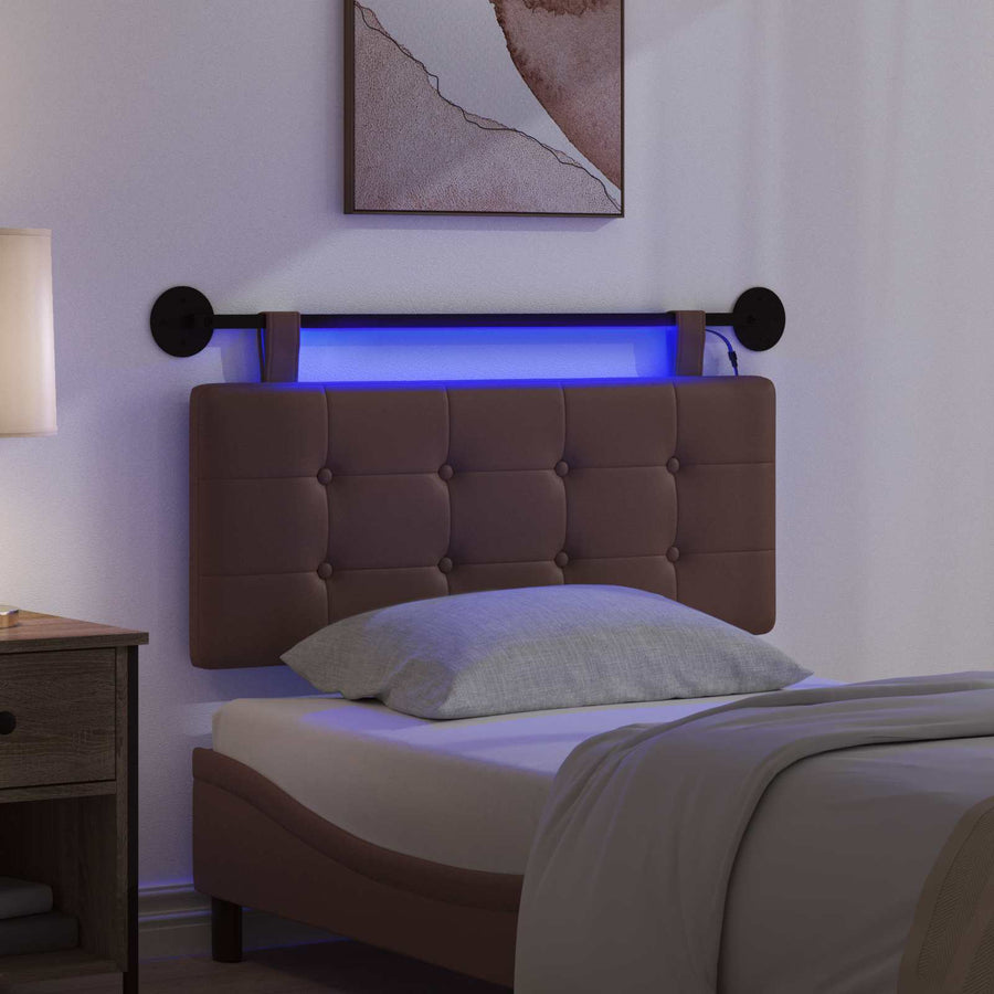 Hangend hoofdbord Met LED-verlichting Bruin Kunstleer