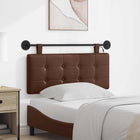 Wall-Mounted Headboard with LED Lighting Brown Faux Leather