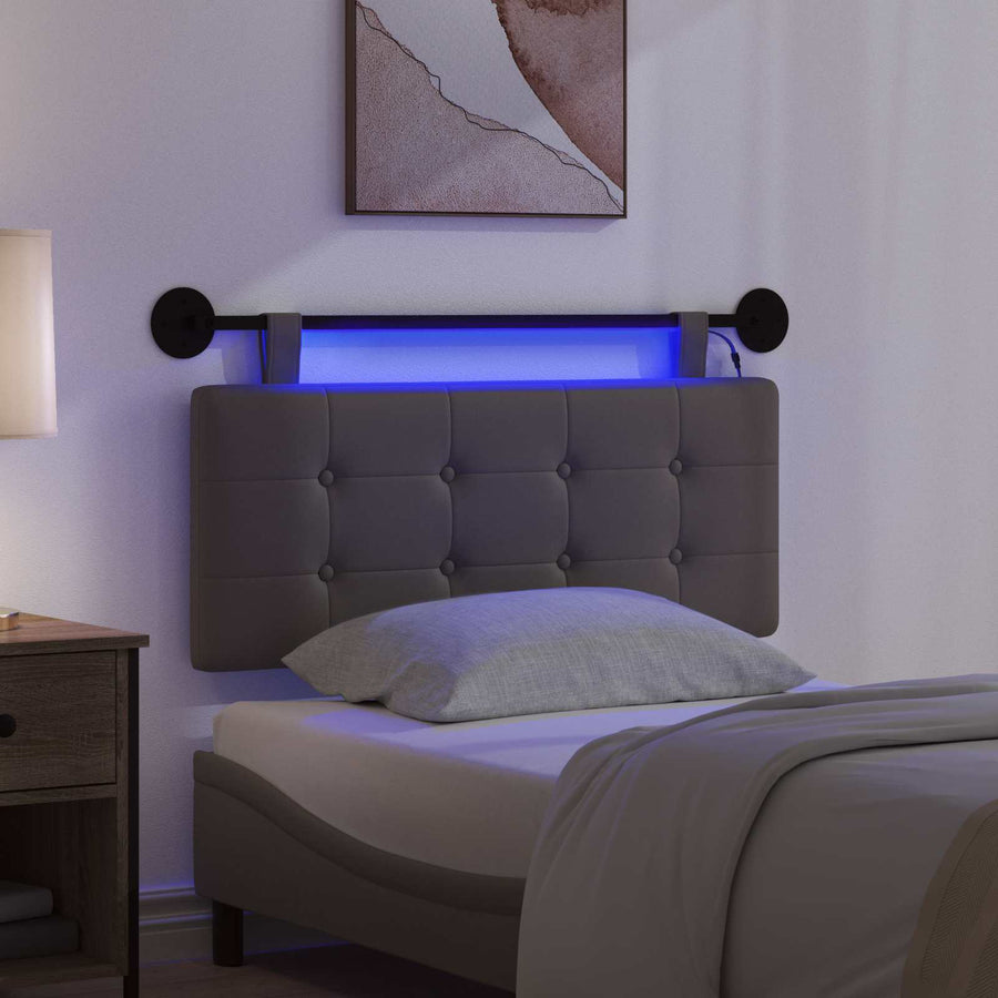 Hangend hoofdbord Met LED-verlichting Grijs Kunstleer