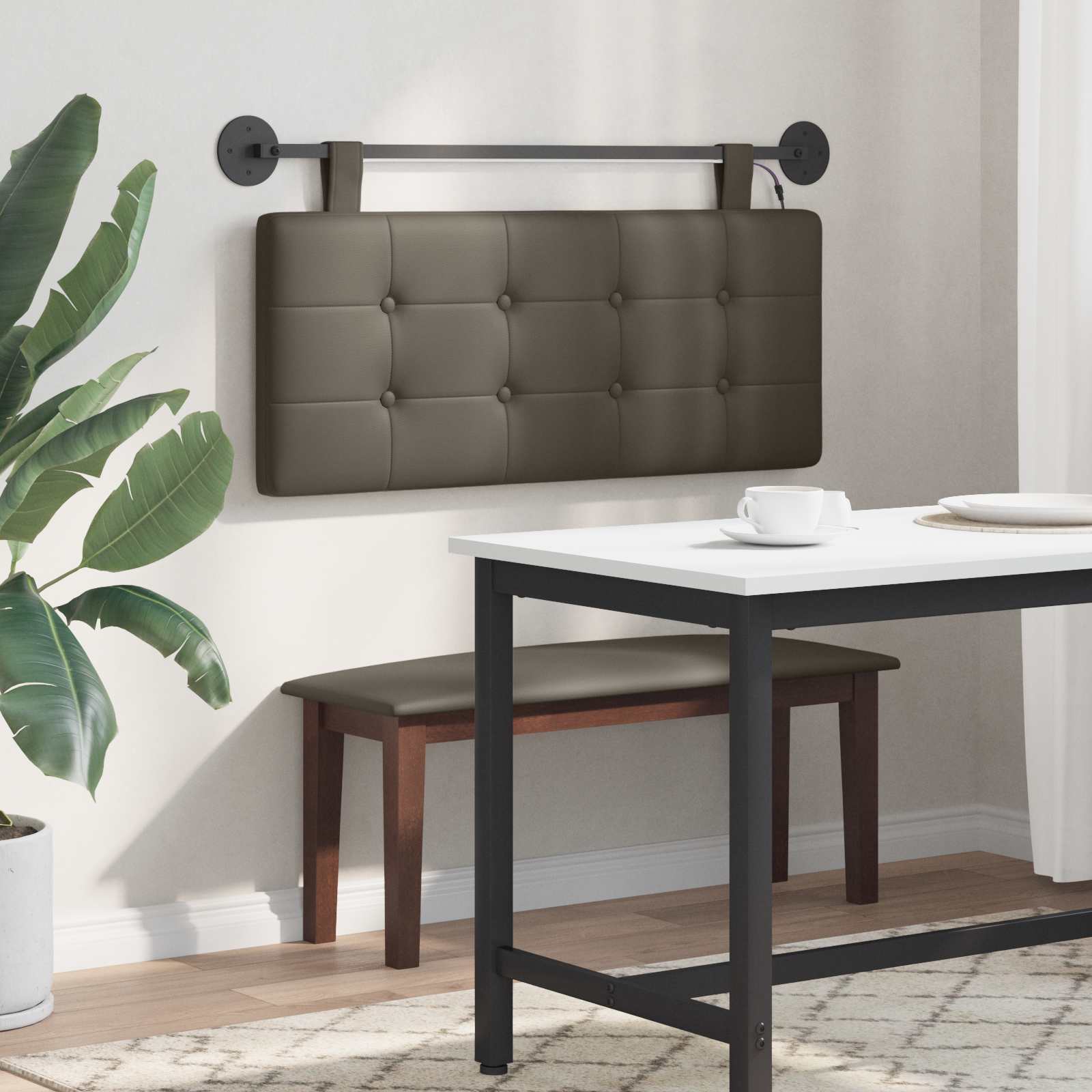 Hangend hoofdbord Met LED-verlichting Grijs Kunstleer