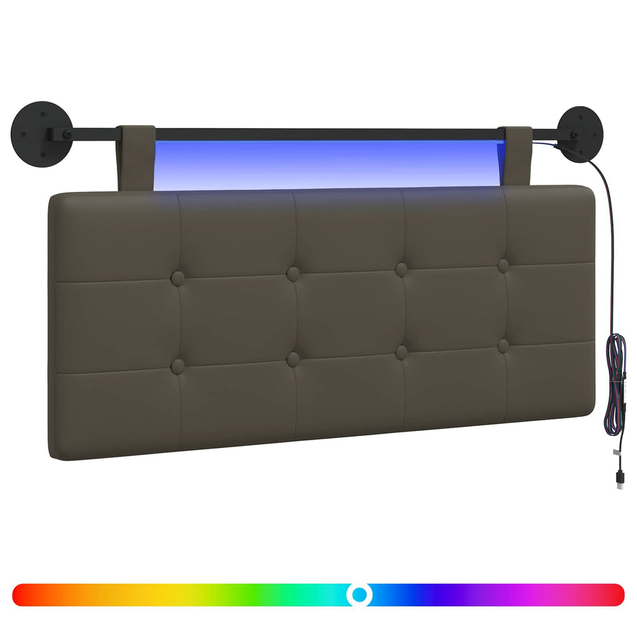 Hangend hoofdbord Met LED-verlichting Grijs Kunstleer