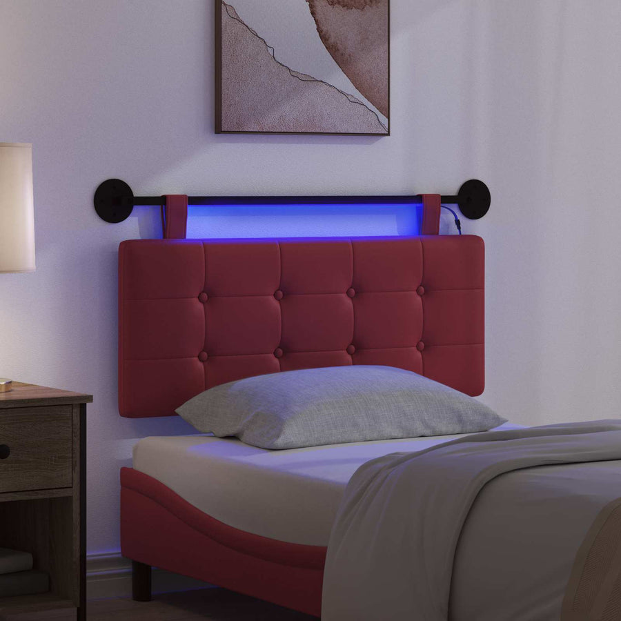 Hangend hoofdbord Met LED-verlichting Wijnrood Kunstleer