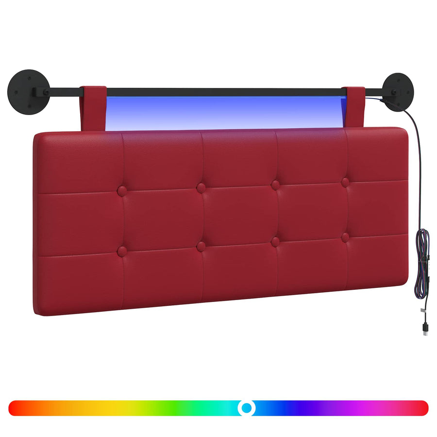 Hangend hoofdbord Met LED-verlichting Wijnrood Kunstleer