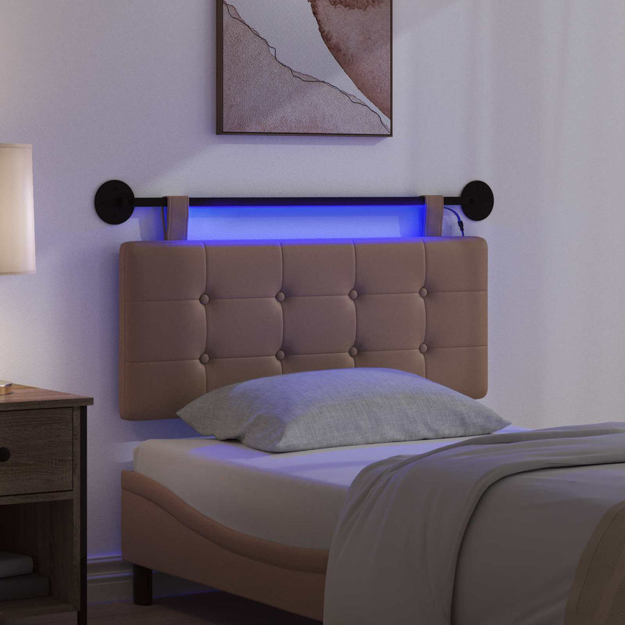Hangend hoofdbord Met LED-verlichting Cappuccino Kunstleer