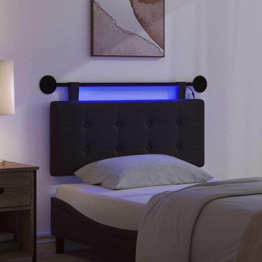 Hangend hoofdbord Met LED-verlichting Zwart Kunstleer