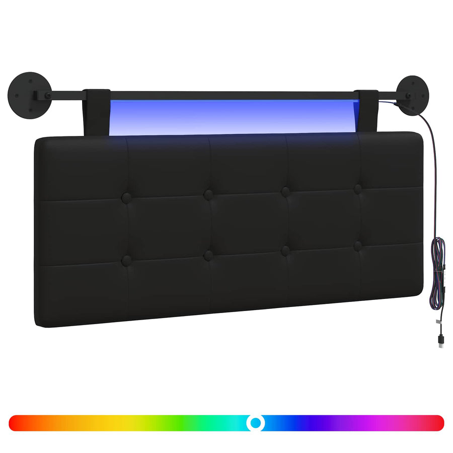 Hangend hoofdbord Met LED-verlichting Zwart Kunstleer