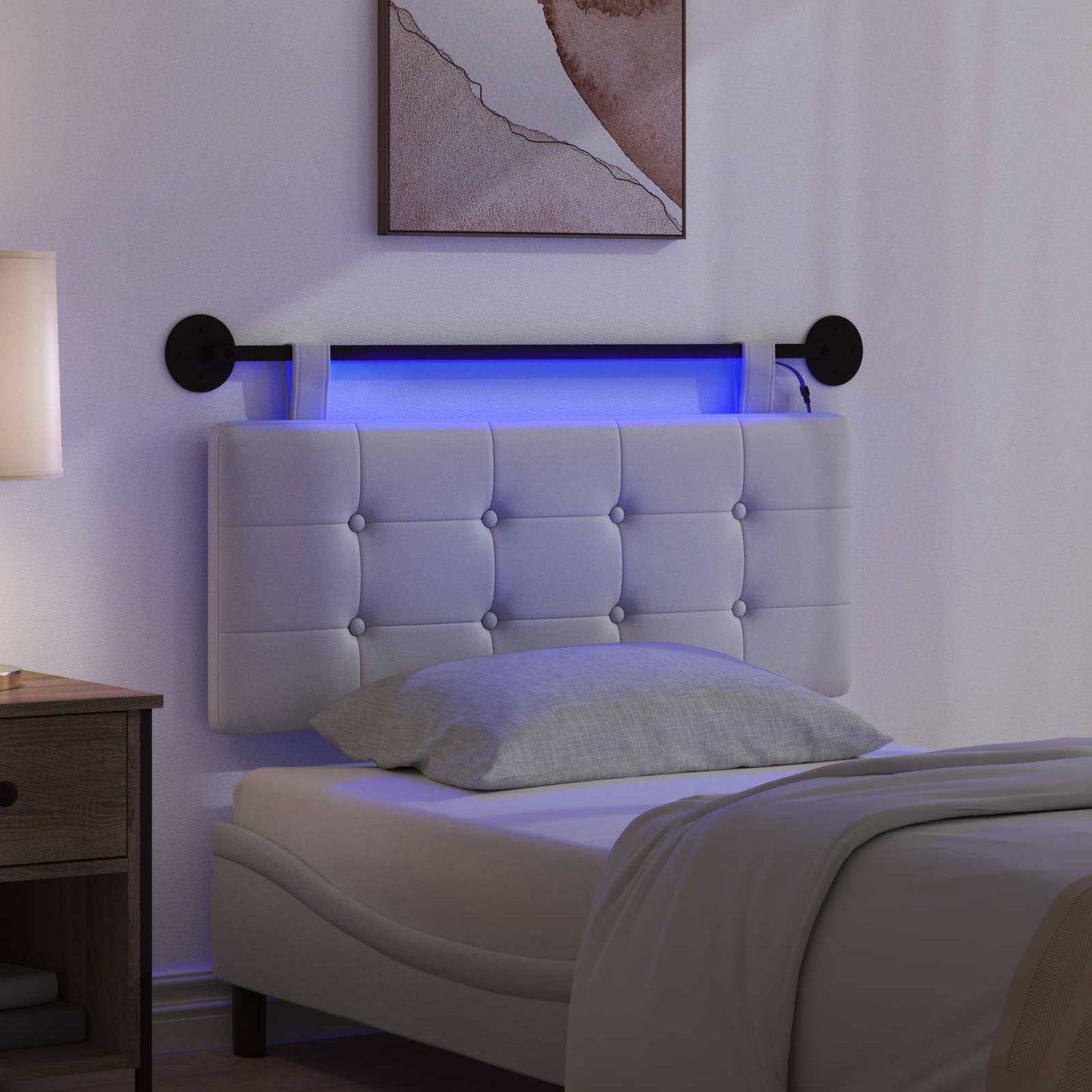 Hangend hoofdbord Met LED-verlichting Wit Kunstleer
