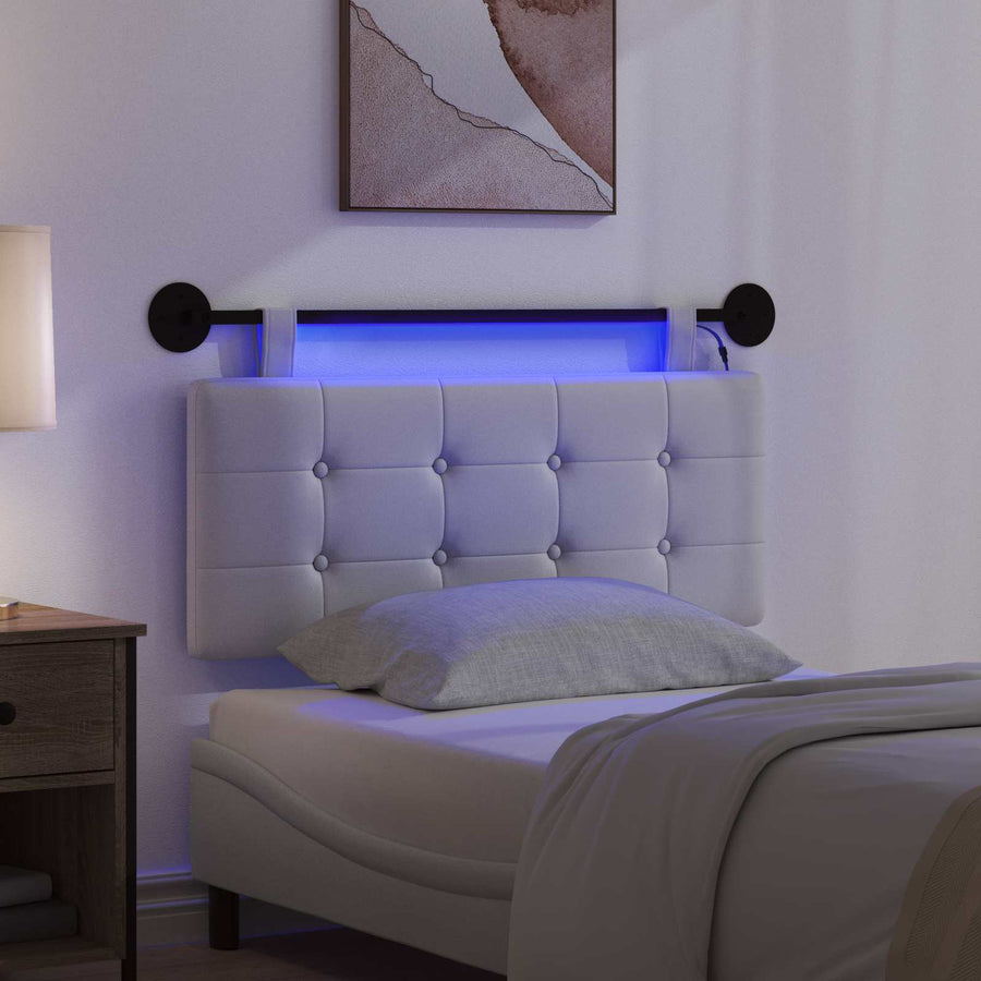 Hangend hoofdbord Met LED-verlichting Wit Kunstleer