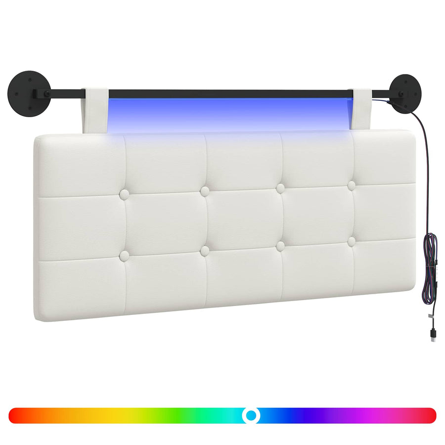 Hangend hoofdbord Met LED-verlichting Wit Kunstleer
