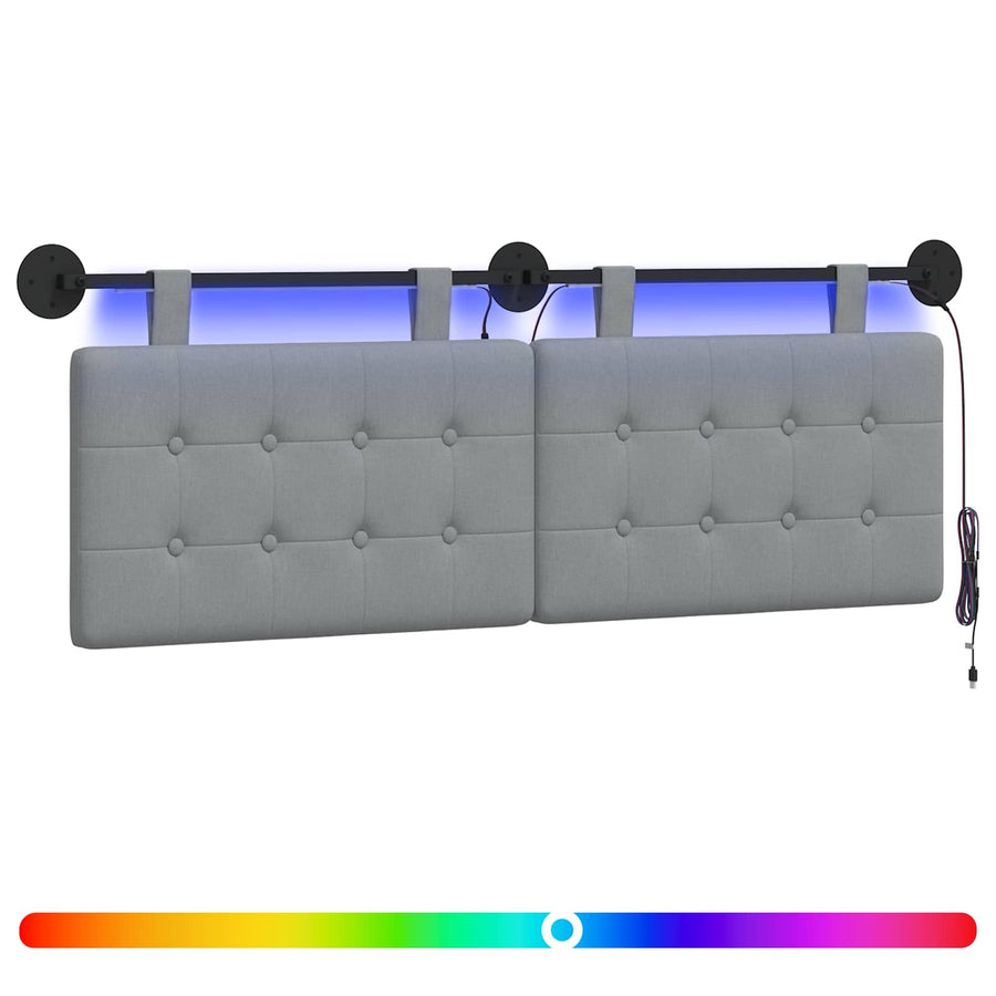 Hangend hoofdbord Met LED-verlichting Lichtgrijs Stof