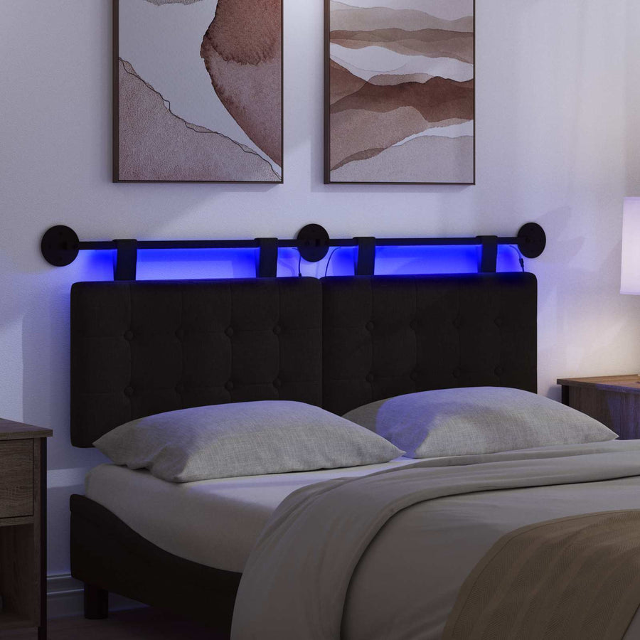 Hangend hoofdbord Met LED-verlichting Zwart Stof