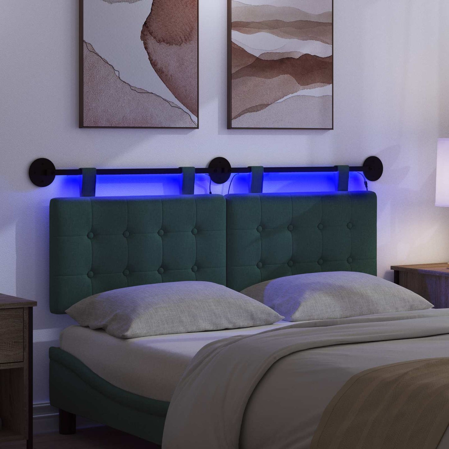 Hangend hoofdbord Met LED-verlichting Donkergroen Stof