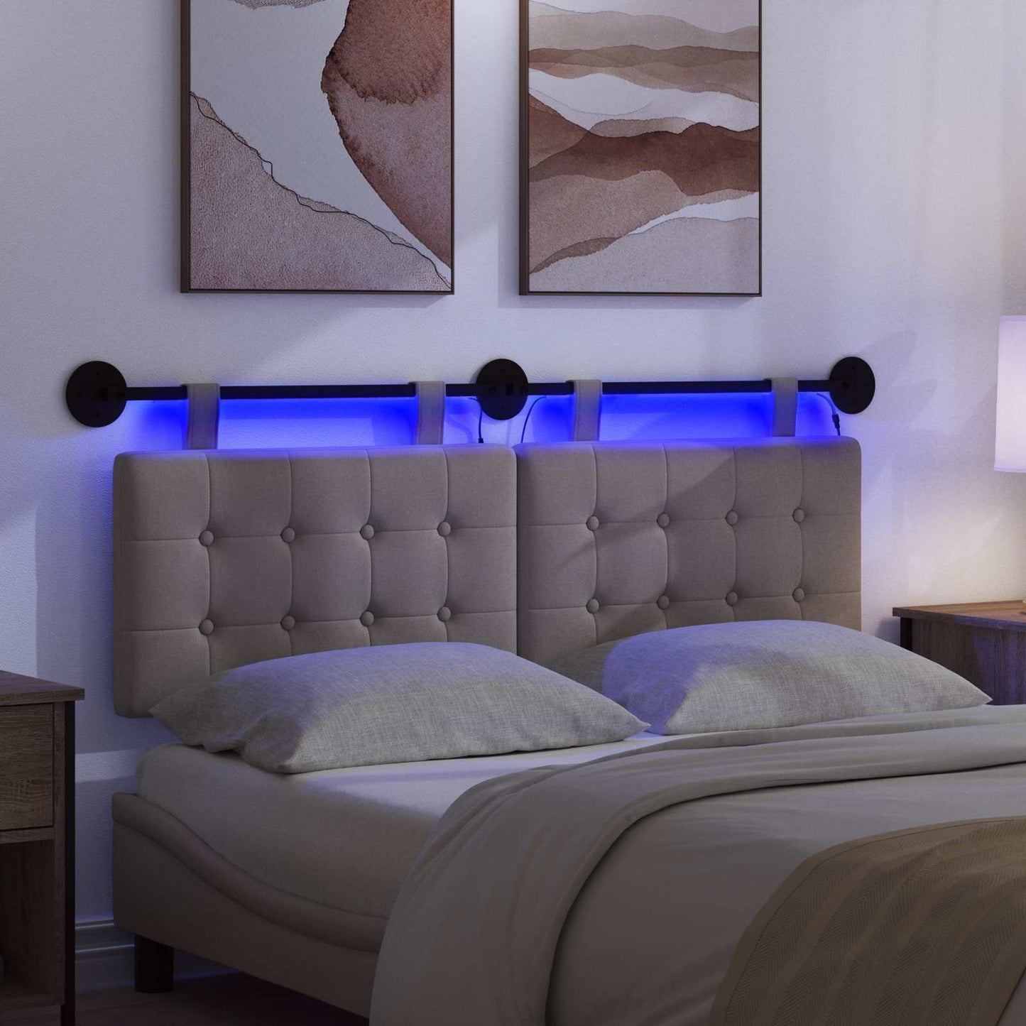 Hangend hoofdbord Met LED-verlichting Taupe Stof