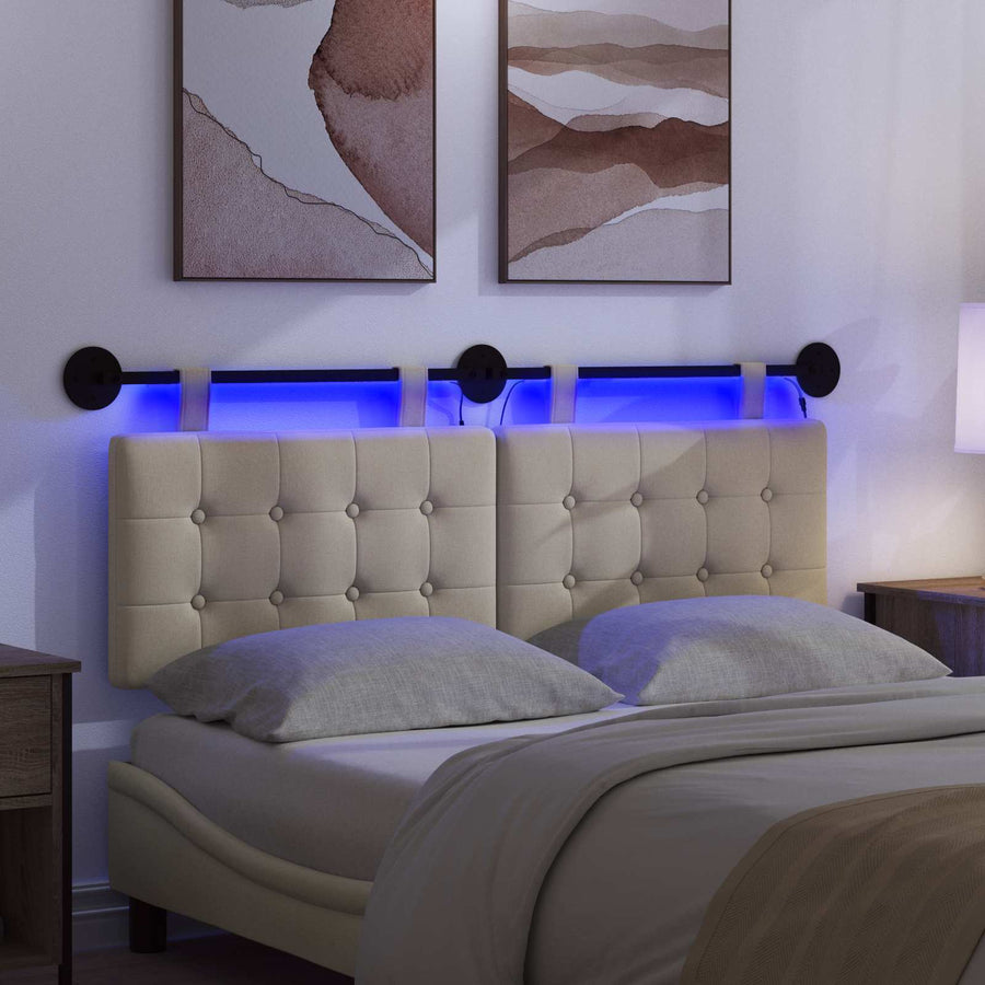 Hangend hoofdbord Met LED-verlichting Crèmekleurig Stof