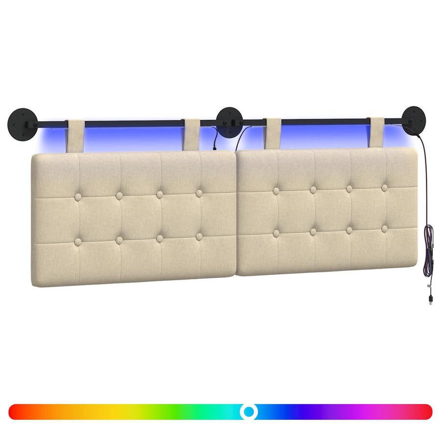 Hangend hoofdbord Met LED-verlichting Crèmekleurig Stof