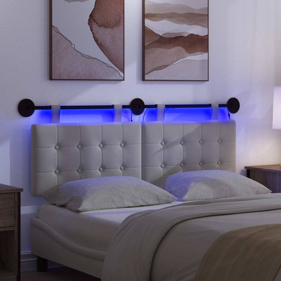 Hangend hoofdbord Met LED-verlichting Wit Stof