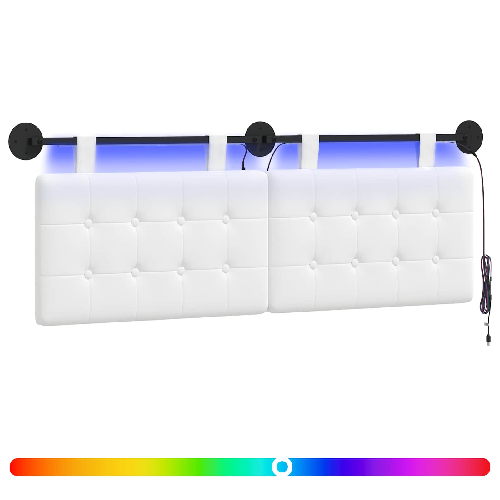Hangend hoofdbord Met LED-verlichting Wit Stof