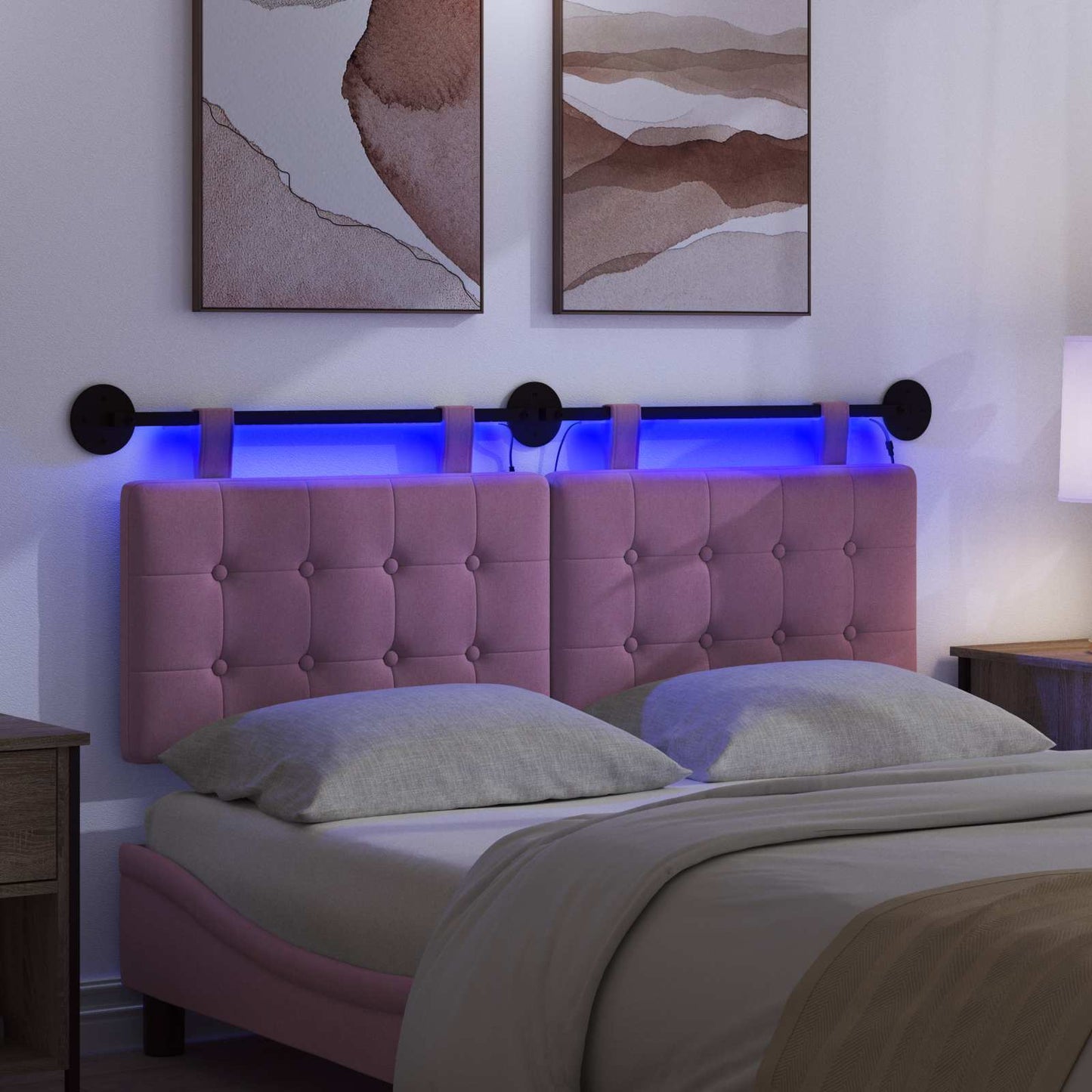 Hangend hoofdbord Met LED-verlichting Roze Stof