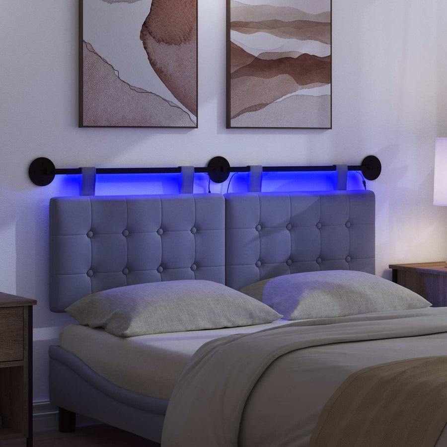 Hangend hoofdbord Met LED-verlichting Jeans Blauw Stof
