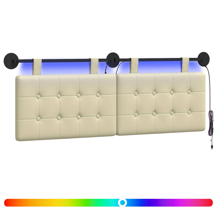 Hangend hoofdbord Met LED-verlichting Crèmekleurig Kunstleer