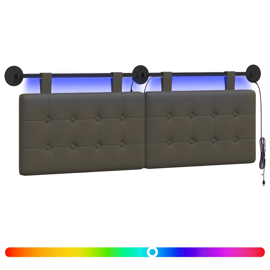 Hangend hoofdbord Met LED-verlichting Grijs Kunstleer