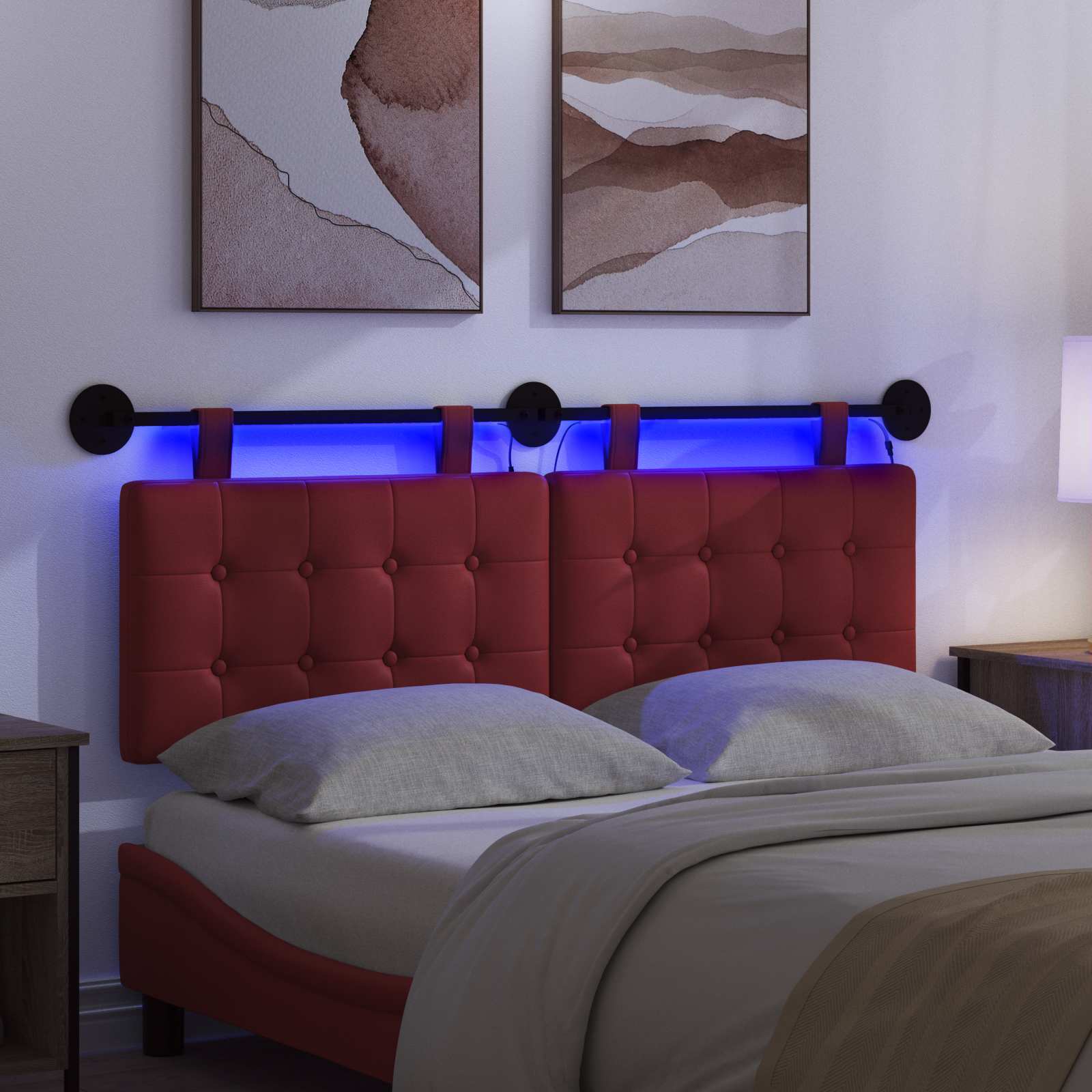 Hangend hoofdbord Met LED-verlichting Wijnrood Kunstleer