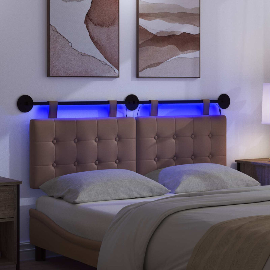 Hangend hoofdbord Met LED-verlichting Cappuccino Kunstleer