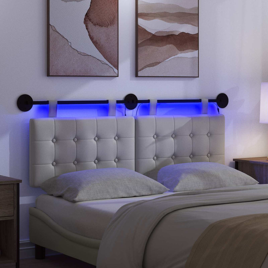 Hangend hoofdbord Met LED-verlichting Wit Kunstleer