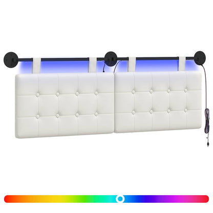 Hangend hoofdbord Met LED-verlichting Wit Kunstleer